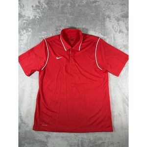 Nike Shirt Mens Large Red White Dri-Fit‎ Polo Short Sleeve Performance Golf